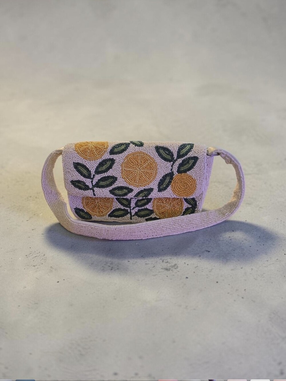 INDIA NWT Hand-Beaded Pink Orange Motif Crossbody Bag